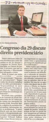 JJ - 19/11/14 - pg 4 - Cidades - Congresso dia 29 discute direito previdenciário -