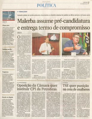 JJ - 20/03/14 - pg 3 - Política - Malerba assume pré-candidatura e entrega termo de compromisso - 