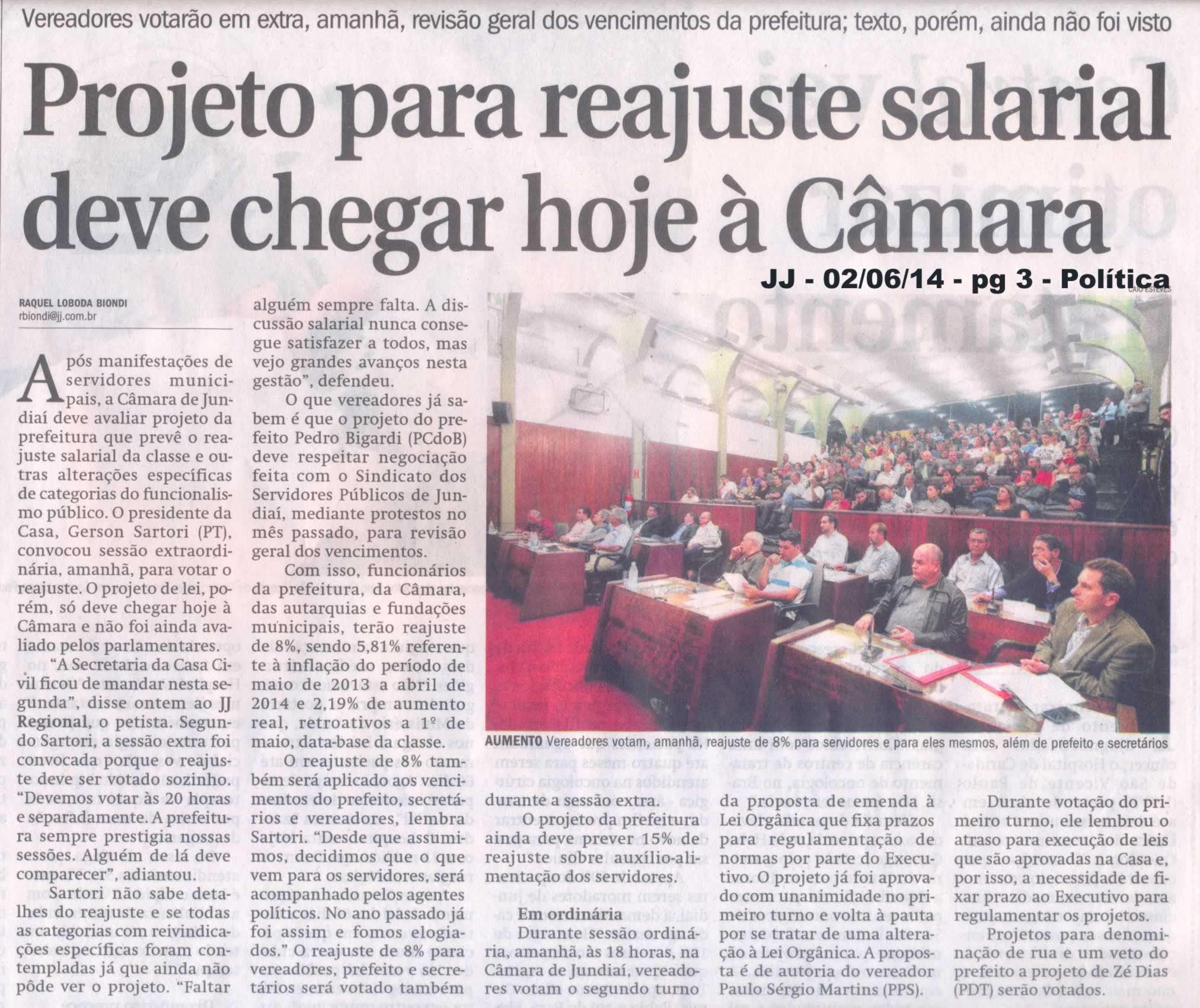 JJ – 02/06/2014 – pg 3 – Política – Projeto para reajuste salarial deve chegar hoje à Câmara.