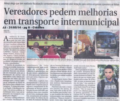 JJ – 31/05/2014 – pg 8 – Cidades – Vereadores pedem melhorias em transporte intermunicipal.
