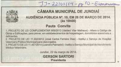 JJ - 22/03/14 - pg 10 - Economia - Audiência Pública nº 10 da Câmara Municipal de Jundiaí -
