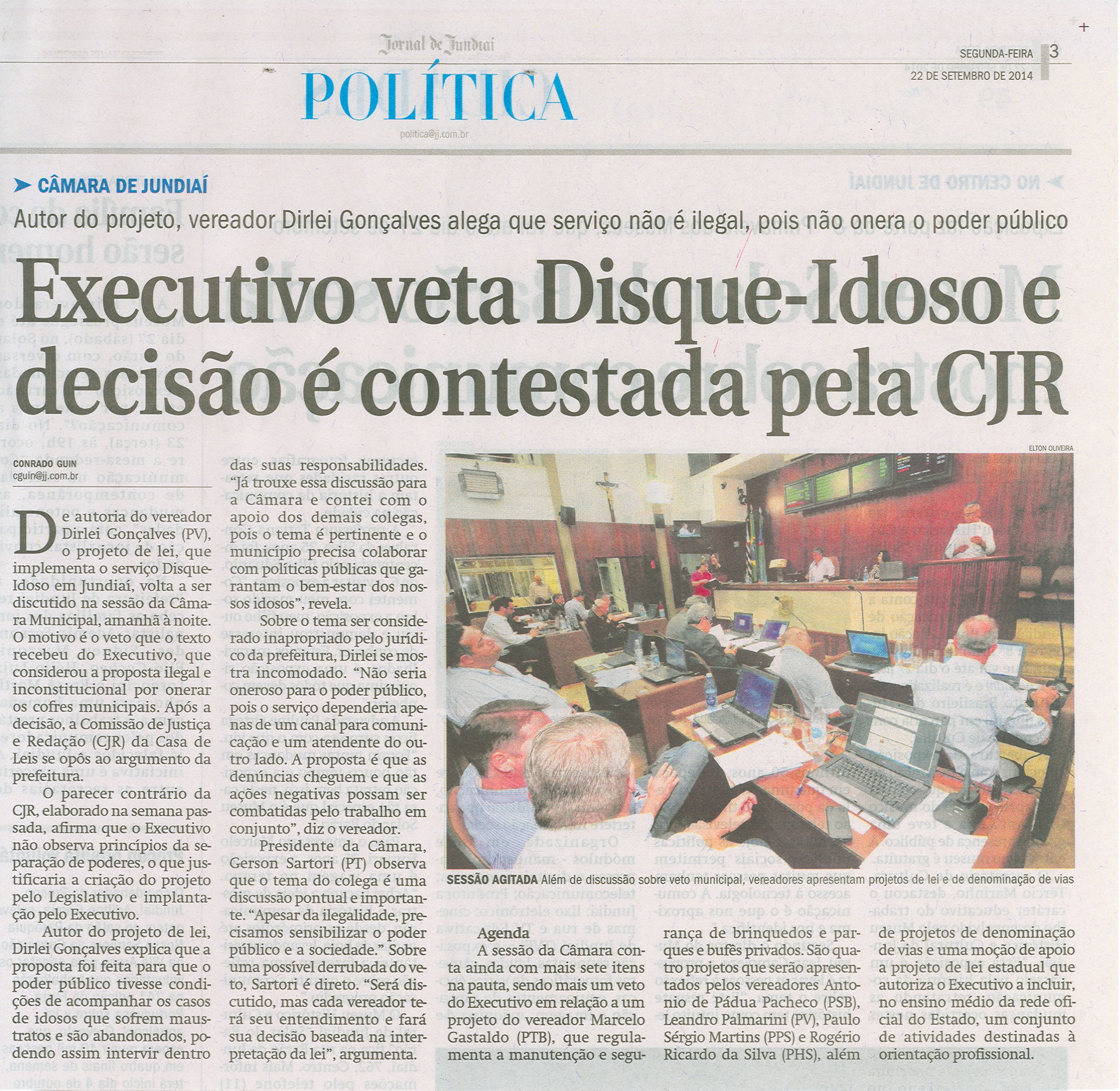 JJ - 22/09/14 - pág. 03 - Política - Executivo veta Disque - Idoso e decisão é contestada pela CJR.