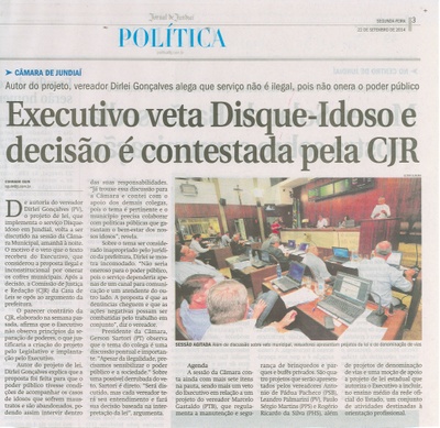 JJ - 22/09/14 - pág. 03 - Política - Executivo veta Disque - Idoso e decisão é contestada pela CJR.