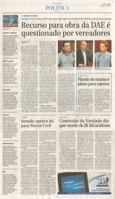 JJ - 23/04/14 - pg 3 - Política - Recurso para obra da DAE é questionado por vereadores -