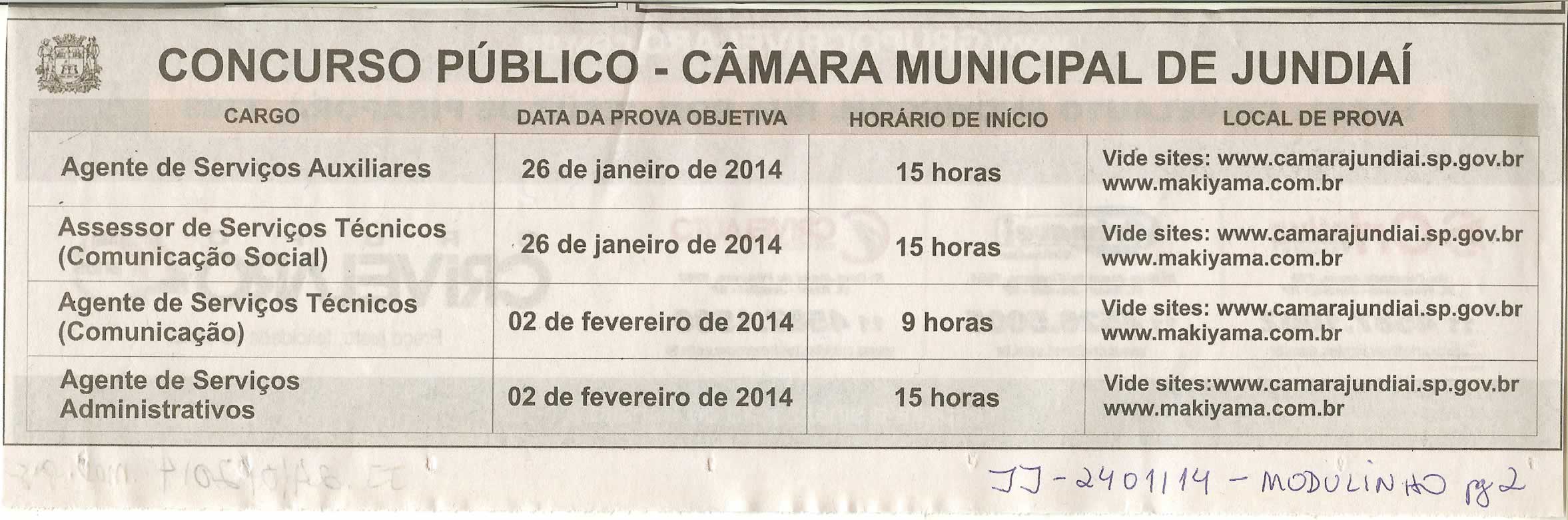 JJ - 24/01/14 - pg 2 - Modulinho - Concurso Público Câmara Municipal de Jundiaí