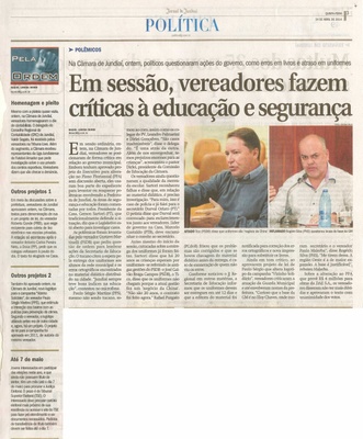 JJ - 24/04/14 - pg 3 - Política - Em sessão, vereadores fazem críticas à educação e segurança - 