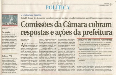 JJ - 25/02/14 - pg 3 - Política - Comissões da Câmara cobram respostas e ações da prefeitura -