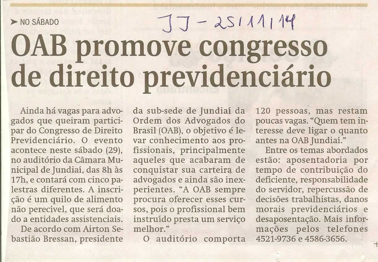 JJ - 25/11/14 - OAB promove congresso de direito previdenciário - 