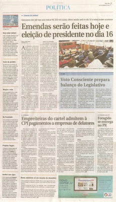 JJ - 25/11/14 - pg 3 - Política - Emendas serão feitas hoje e eleição de presidente no dia 16 - Voto consciente prepara balanço do legislativo -