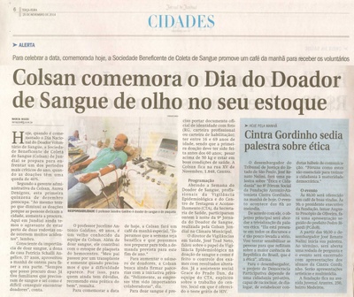 JJ - 25/11/14 - pg 6 - Cidades - Colsan comemora o Dia do Doador de Sangue de olho no seu estoque - 