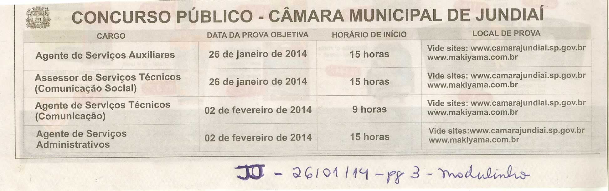 JJ - 26/01/14 - pg 3 - Modulinho - Concurso Público Câmara Municipal de Jundiaí