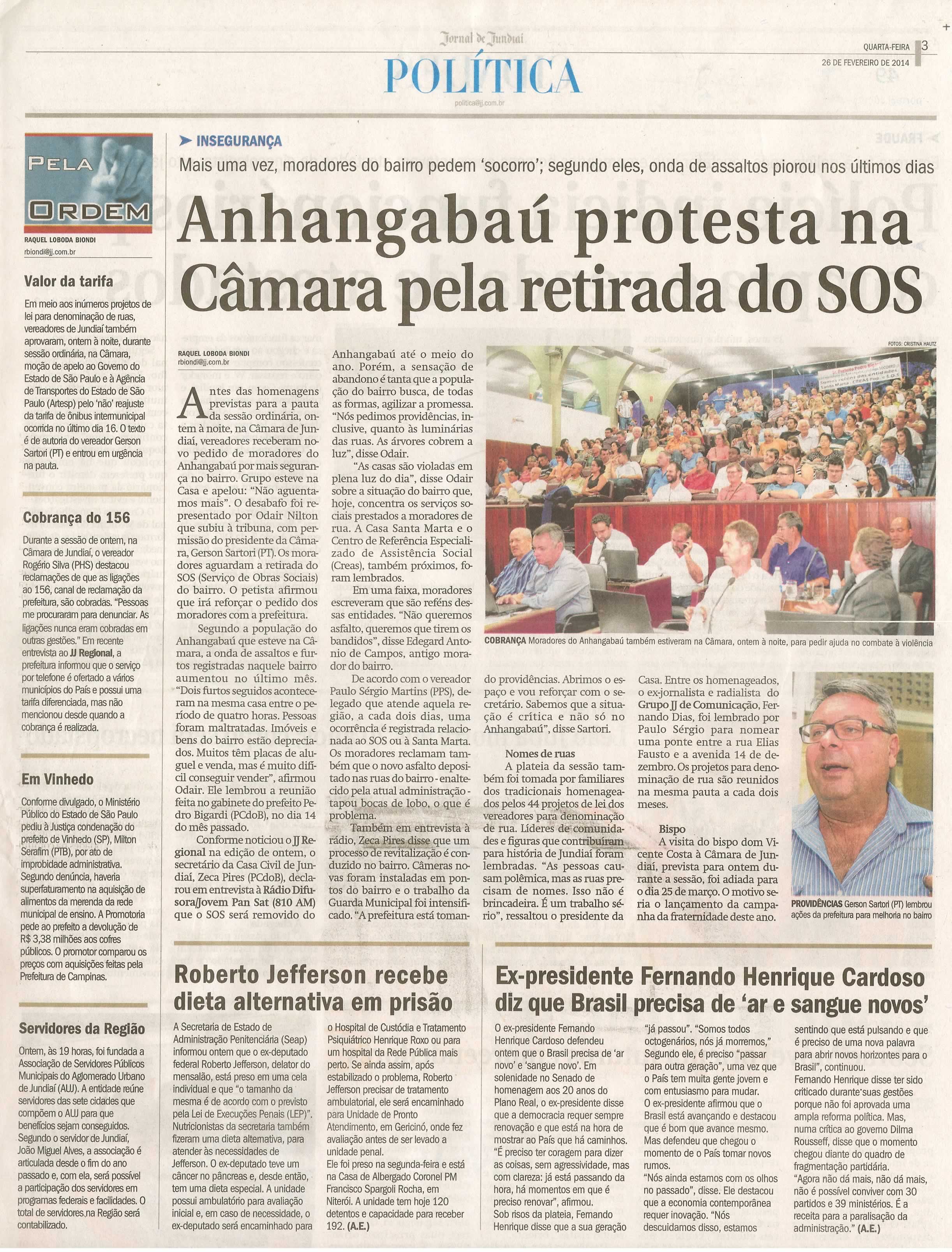 JJ - 26/02/14 - pg 3 - Política - Anhangabaú protesta na Câmara pela retirada do SOS - 