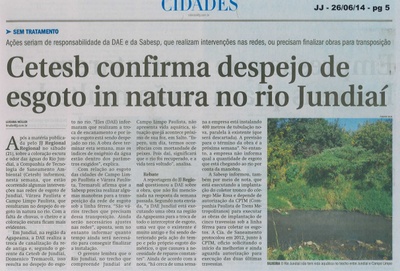 JJ - 26/06/14 - pg 5 - Cidades - Cetesb confirma despejo de esgoto in natura no rio Jundiaí - 