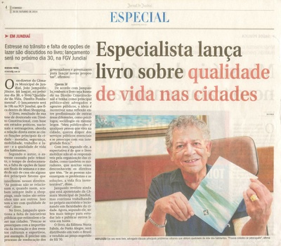 JJ - 26/10/14 - pg 4 - Especial - Especialista lança livro sobre qualidade de vida nas cidades -