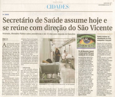 JJ - 26/11/14 - pg 7 - Cidades - Secretário de saúde assume hoje e se reúne com direção do São Vicente -