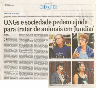 JJ - 27/03/14 - pg 3 - Política - ONGs e sociedade pedem ajuda para tratar de animais em Jundiaí -