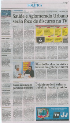 JJ - 27/06/14 - pg 3 - Política - Saúde e Aglomerado Urbano serão foco de discurso na TV - 