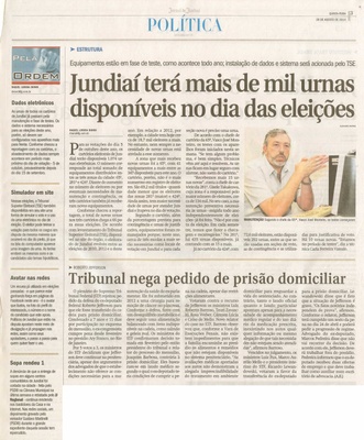 JJ - 28/08/14 - pág. 03 - Política - Pela Ordem - Jundiaí terá mais de mil urnas no dia das eleições.
