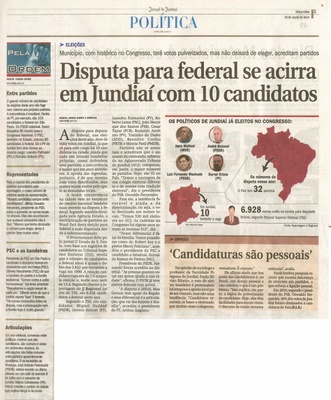 JJ - 29/07/14 - pg 3 - Política - Disputa para federal se acirra em Jundiaí com 10 candidatos - 