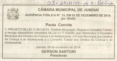 JJ - 29/11/14 - pg 3 - Política - Audiência Pública nº 15 - Câmara Municipal de Jundiaí -