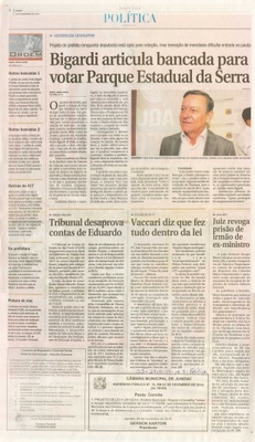 JJ - 29/11/14 - pg 4 - Política - Bigardi articula bancada para votar Parque Estadual da Serra -