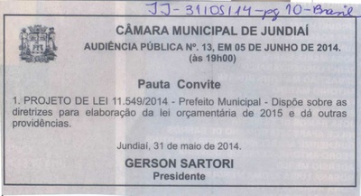 JJ - 31/05/14 - pg 3 - Política - Audiência Pública nº 13 da Câmara Municipal de Jundiaí - 