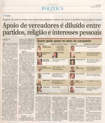 JJ - 31/08/14 - pág. 03 - Política - Apoio de vereadores é diluído entre partidos, religião e interesses pessoais.