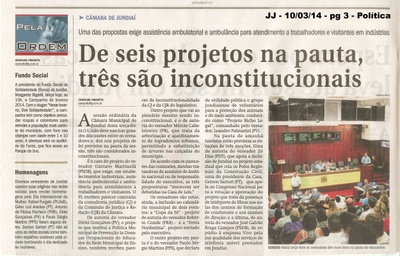 JJ - 10/03/14 - pg 3 - Política - De seis projetos na pauta, três são inconstitucionais -