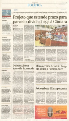 JJ - pg 3 - Política - Projeto que estende prazo para parcelar dívida chega à Câmara - 