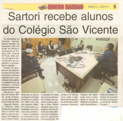Nosso Bairro - abril - Sartori recebe alunos do Colégio São Vicente -