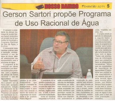 Nosso bairro - fevereiro 2014 - Gerson Sartori propõe Programa de Uso Racional de Água - 