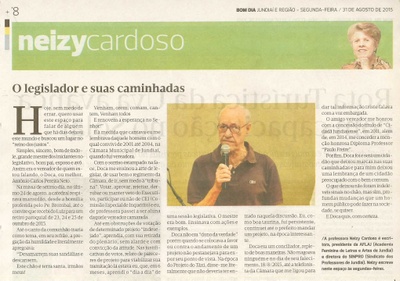 Bom Dia - 31/08/15 - pg 8 - Neizy Cardoso - O Legislador e suas caminhadas.