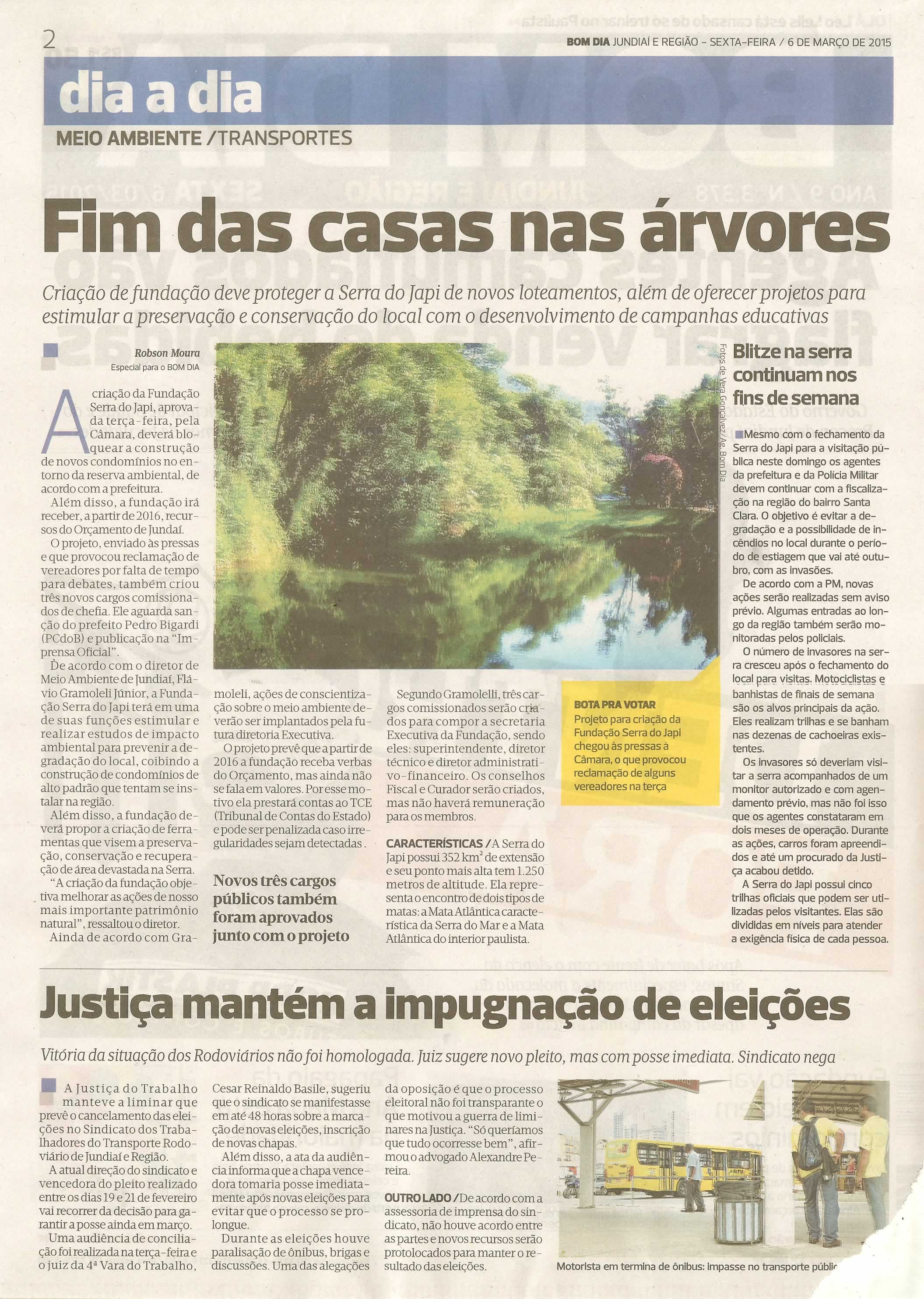 Bom Dia Jundiaí - 06/03/15 - pg 2 - Fim das casas nas árvores -