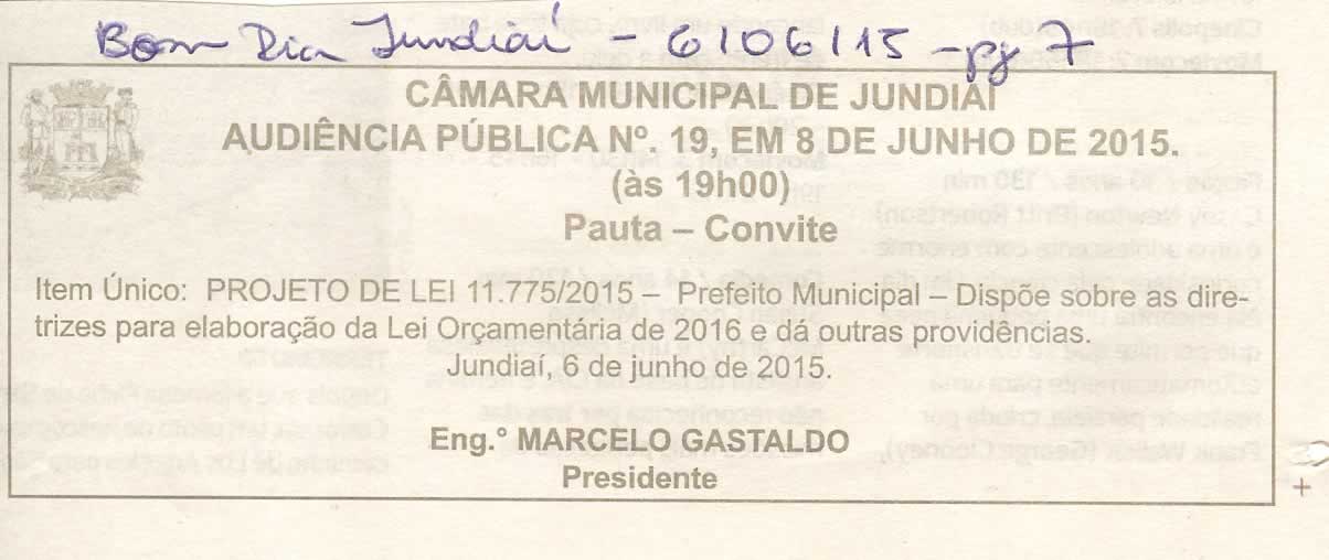 Bom Dia Jundiaí - 06/06/15 - pg 7 - audiência pública nº 19 da CMJ - 