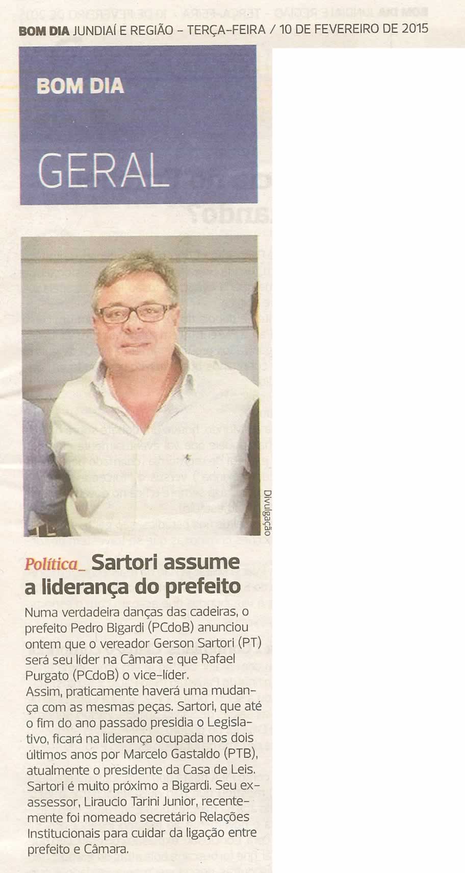 Bom Dia Jundiaí - 10/02/15 - Sartori assume a liderança do prefeito -