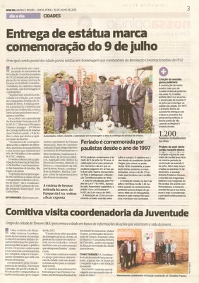 Bom Dia Jundiaí - 10/07/15 - pg 3 - Entrega de estátua marca comemoração do 9 de julho -
