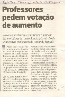 Bom Dia Jundiaí - 20/05/15 - pg 5 - Professores pedem votação de aumento -