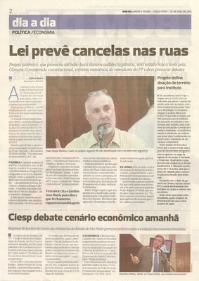 Bom Dia Jundiaí - 26/05/15 - pg 2 - Lei prevê cancelas nas ruas -
