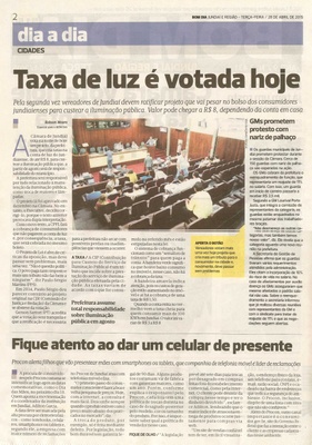 Bom Dia Jundiaí - 28/04/15 - pg 2 - Taxa de luz é votada hoje - 