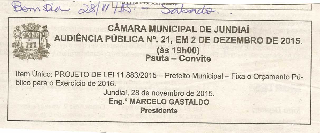 Bom Dia Jundiaí - 28/11/15 - Audiência Pública nº 21 da Câmara Municipal de Jundiaí