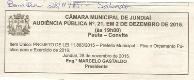 Bom Dia Jundiaí - 28/11/15 - Audiência Pública nº 21 da Câmara Municipal de Jundiaí