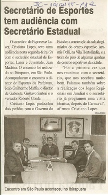 JC - 10/02/15 - pg 2 - Secretário de Esportes tem audiência com Secretário Estadual -