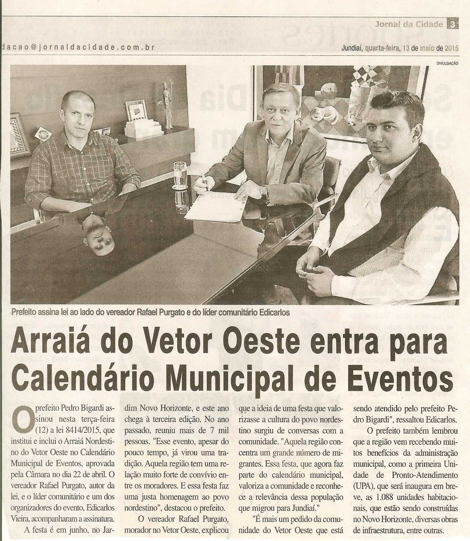 JC - 13/05/15 - pg 3 - Arraiá do Vetor Oeste entra para Calendário Municipal de Eventos - 