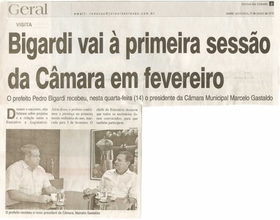 JC - 15/01/15 - pág. 2 - Geral - Bigardi vai à primeira sessão da Câmara em fevereiro.