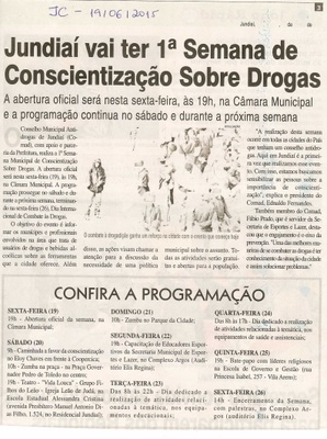 JC - 19/06/15 - pg 3 - Jundiaí vai ter 1ª Semana de Conscientização sobre Drogas -