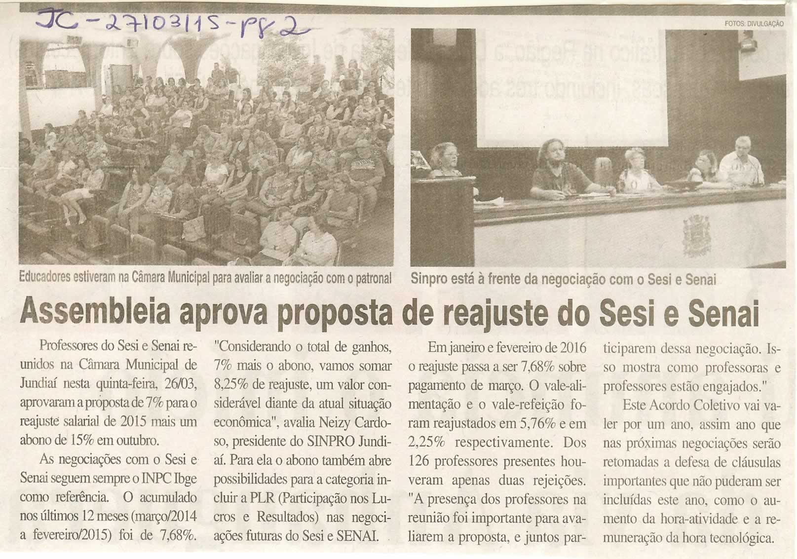 JC - 27/03/15 - pg 2 - Assembleia aprova proposta de reajuste do Sesi e Senai -