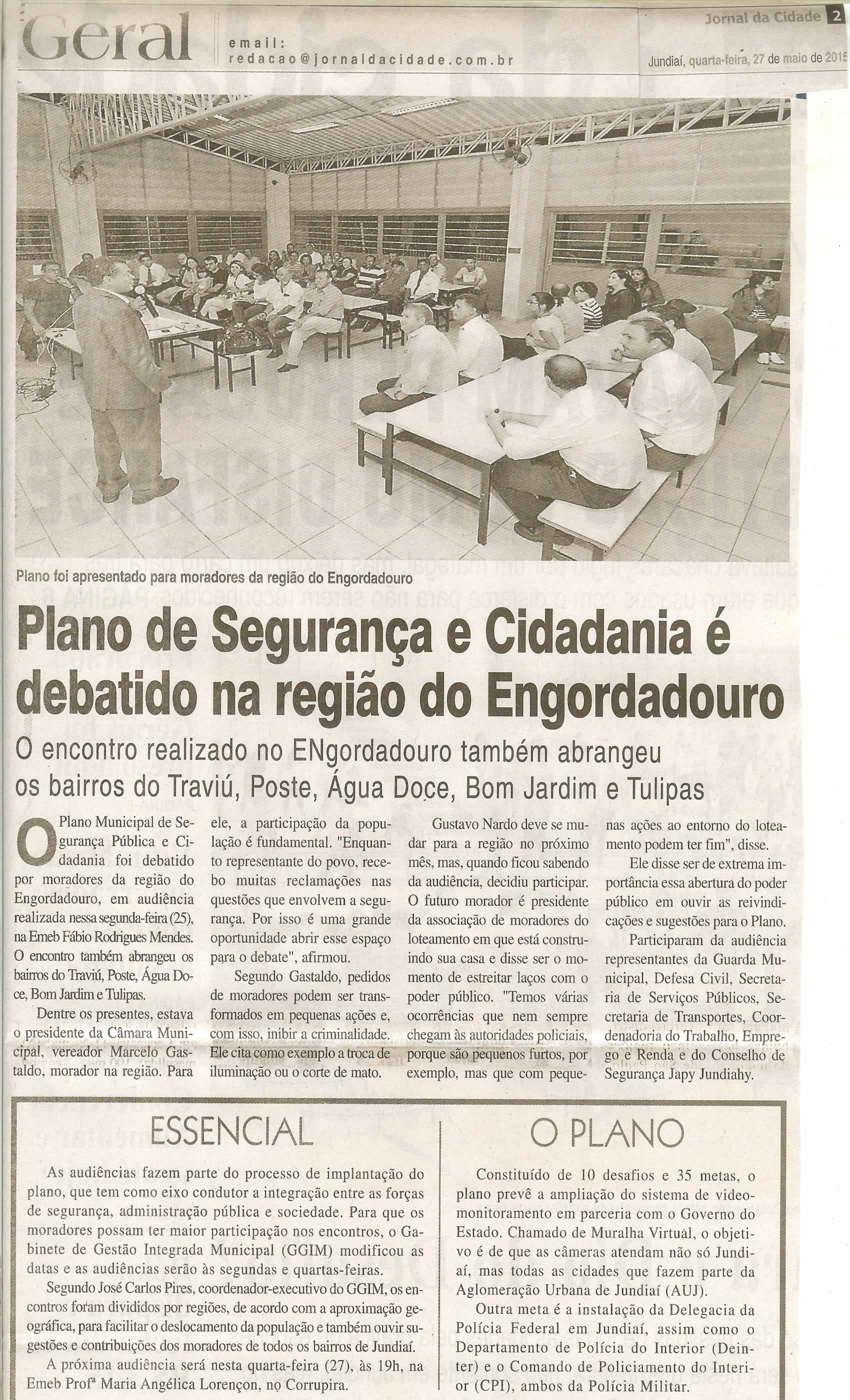  JC - 27/05/15 - pg 2 - Geral - Plano de Segurança e Cidadania é debatido na região do Engordadouro.