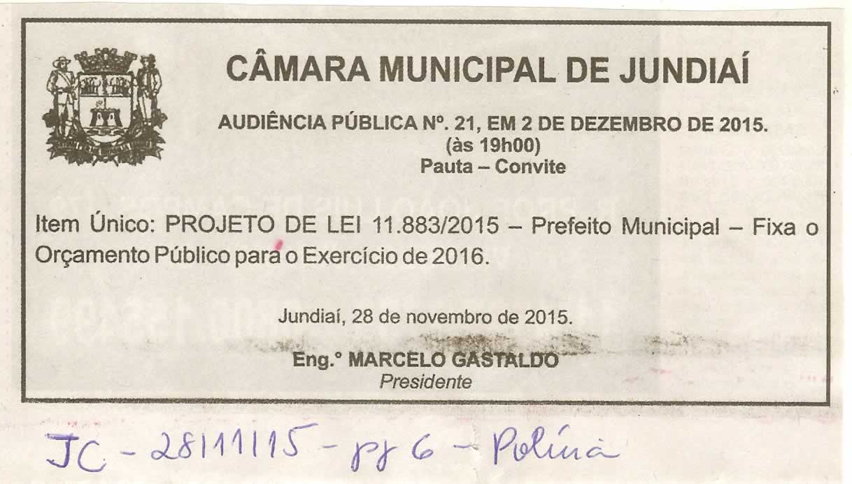 JC - 28/11/15 - pg 6 - Polícia - Audiência Pública nº 21 da Câmara Municipal de Jundiaí
