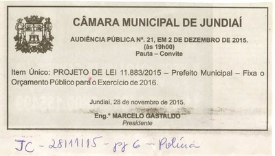 JC - 28/11/15 - pg 6 - Polícia - Audiência Pública nº 21 da Câmara Municipal de Jundiaí