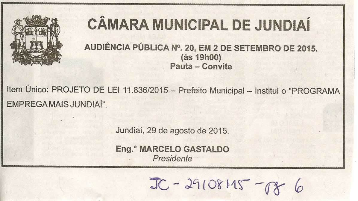 JC - 29/08/15 - pg 6  - Audiência Pública nº 20 da Câmara Municipal de Jundiaí -